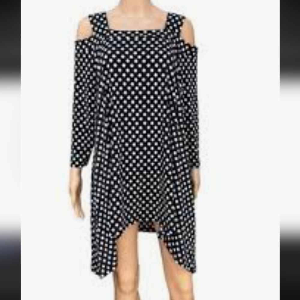 Chico's-Black/White Cold-Shoulder 3/4 Sleeve Tunic Size 1 (US M)